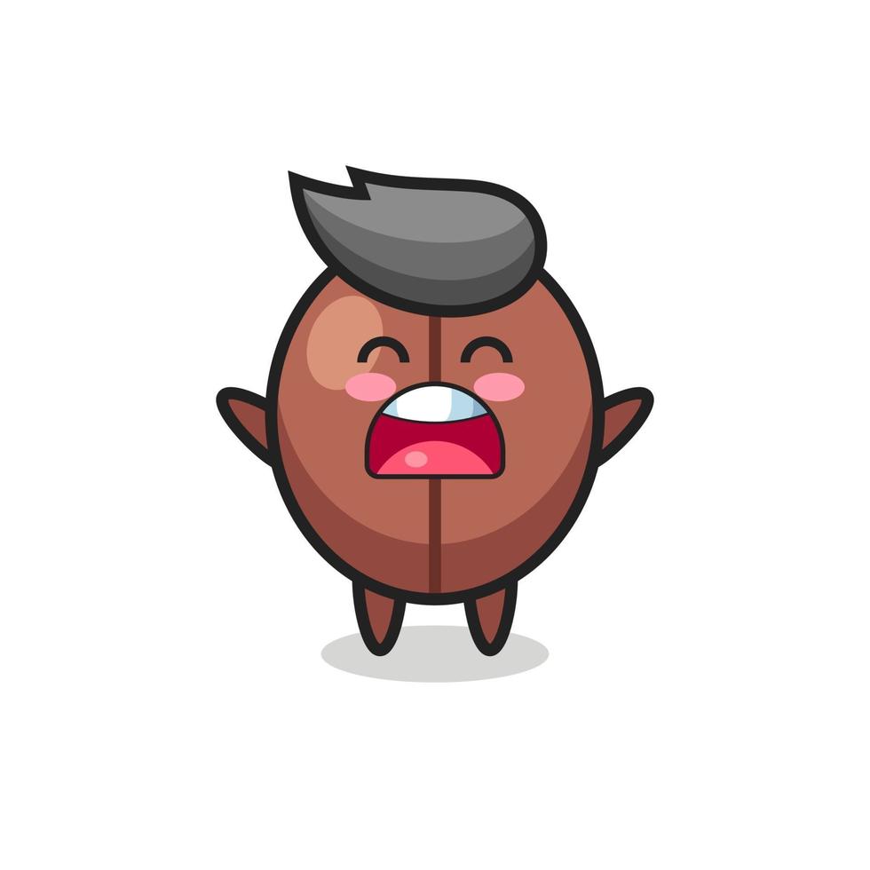 cute coffee bean mascot with a yawn expression vector