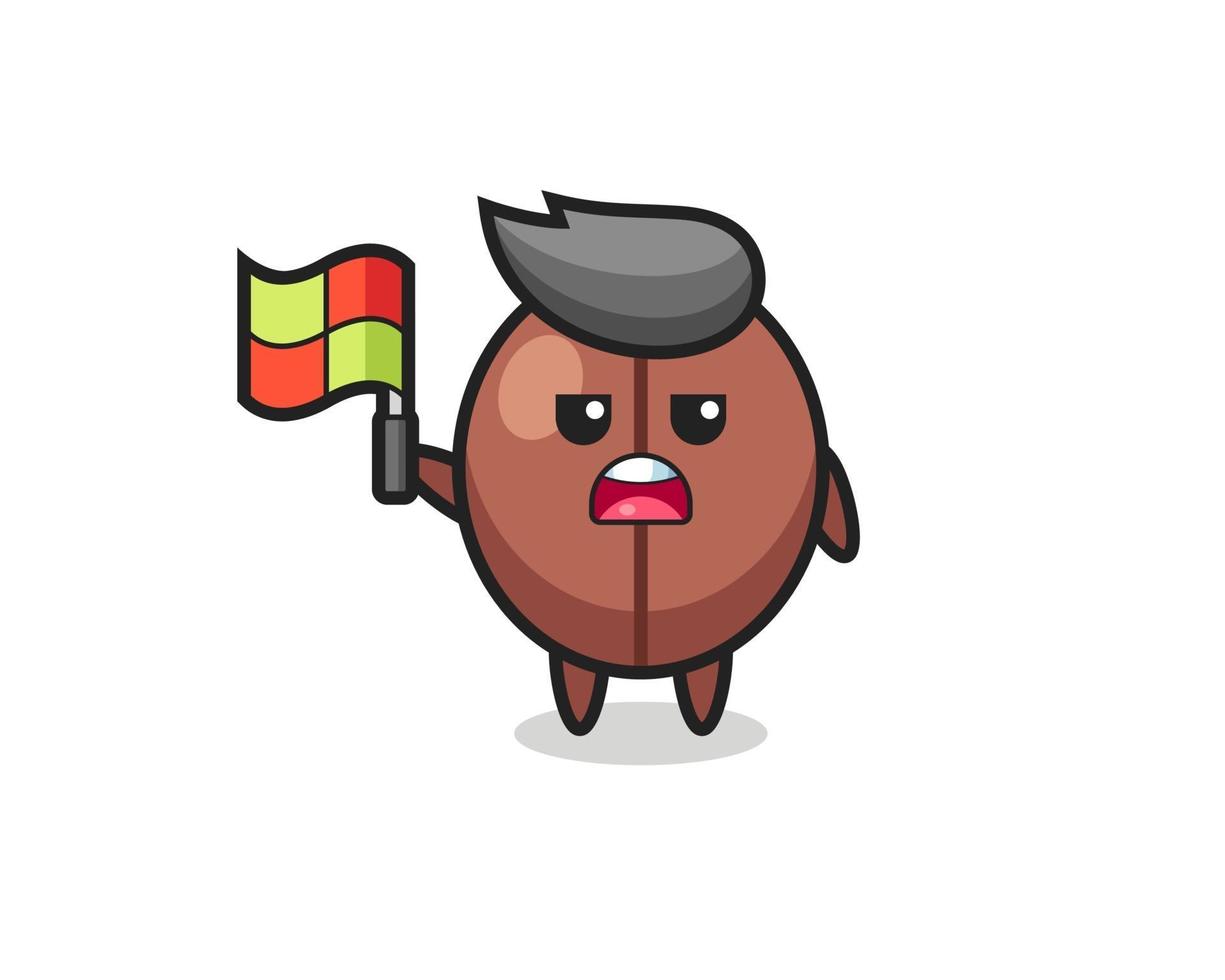 personaje de grano de café como juez de línea levantando la bandera vector