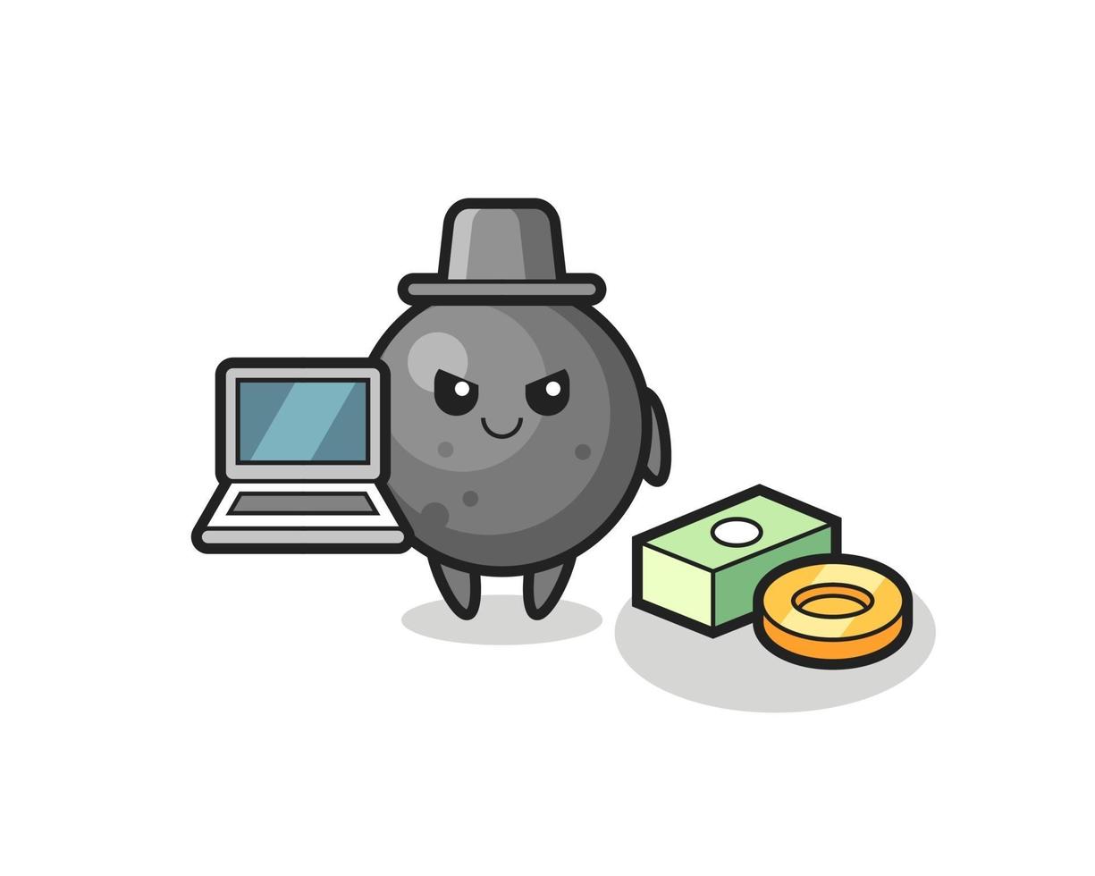 Mascot Illustration of cannon ball as a hacker vector