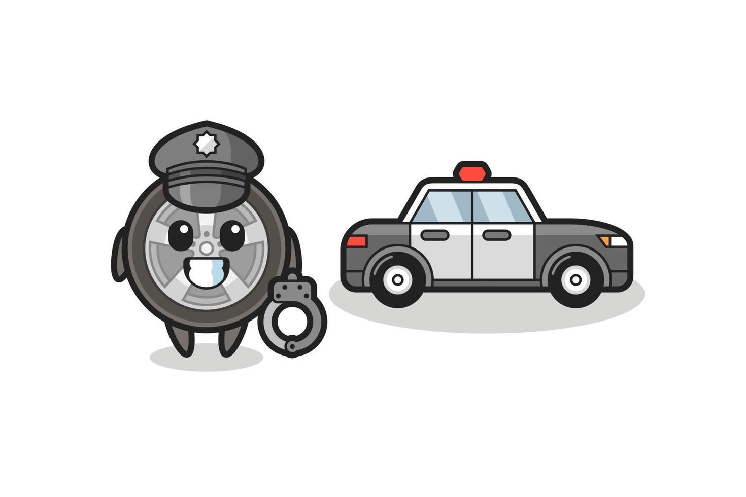 mascota de dibujos animados de rueda de coche como policía vector