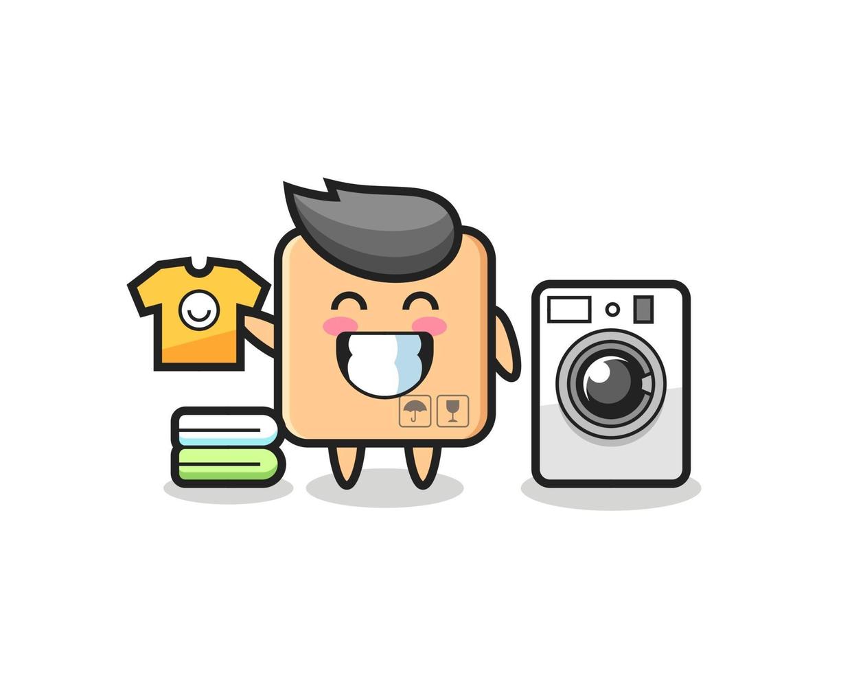 Mascot cartoon of cardboard box with washing machine vector