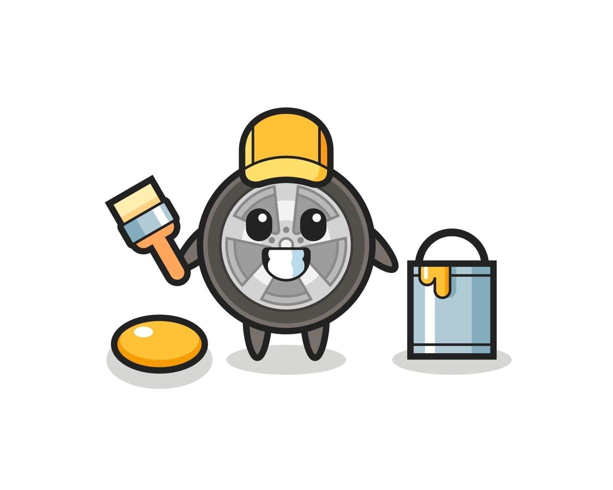 Character Illustration of car wheel as a painter vector