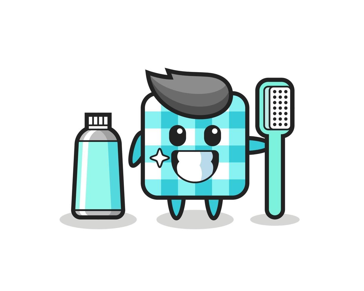 Ilustración de mascota de mantel a cuadros con un cepillo de dientes vector