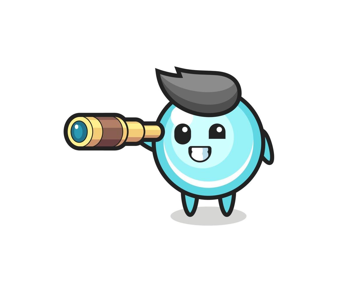 cute bubble character is holding an old telescope vector