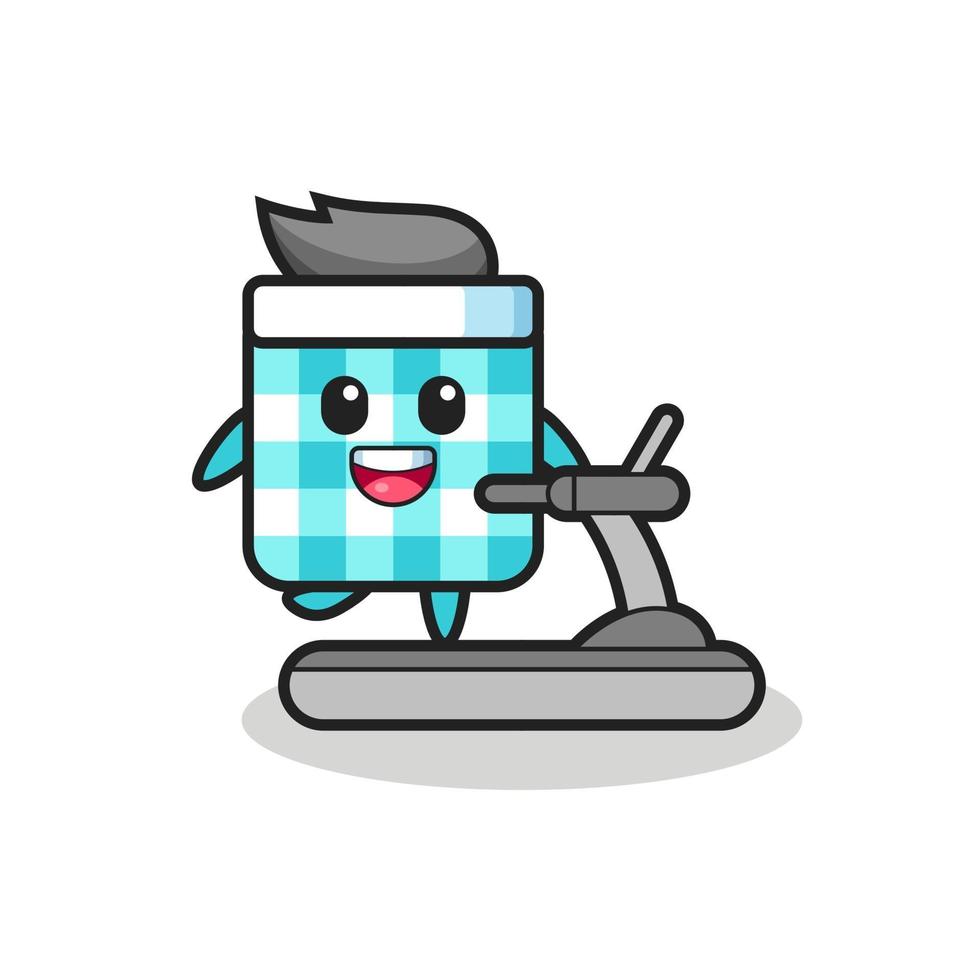 checkered tablecloth cartoon character walking on the treadmill vector