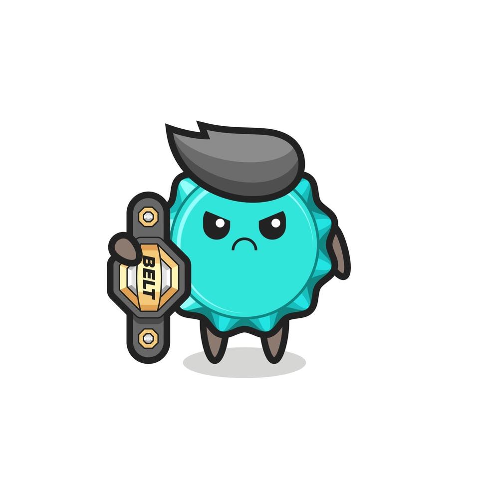 bottle cap mascot character as a MMA fighter with the champion belt vector