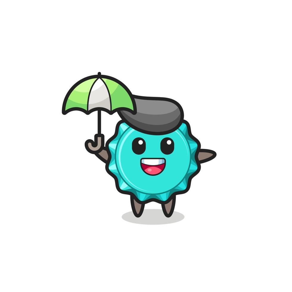 cute bottle cap illustration holding an umbrella vector