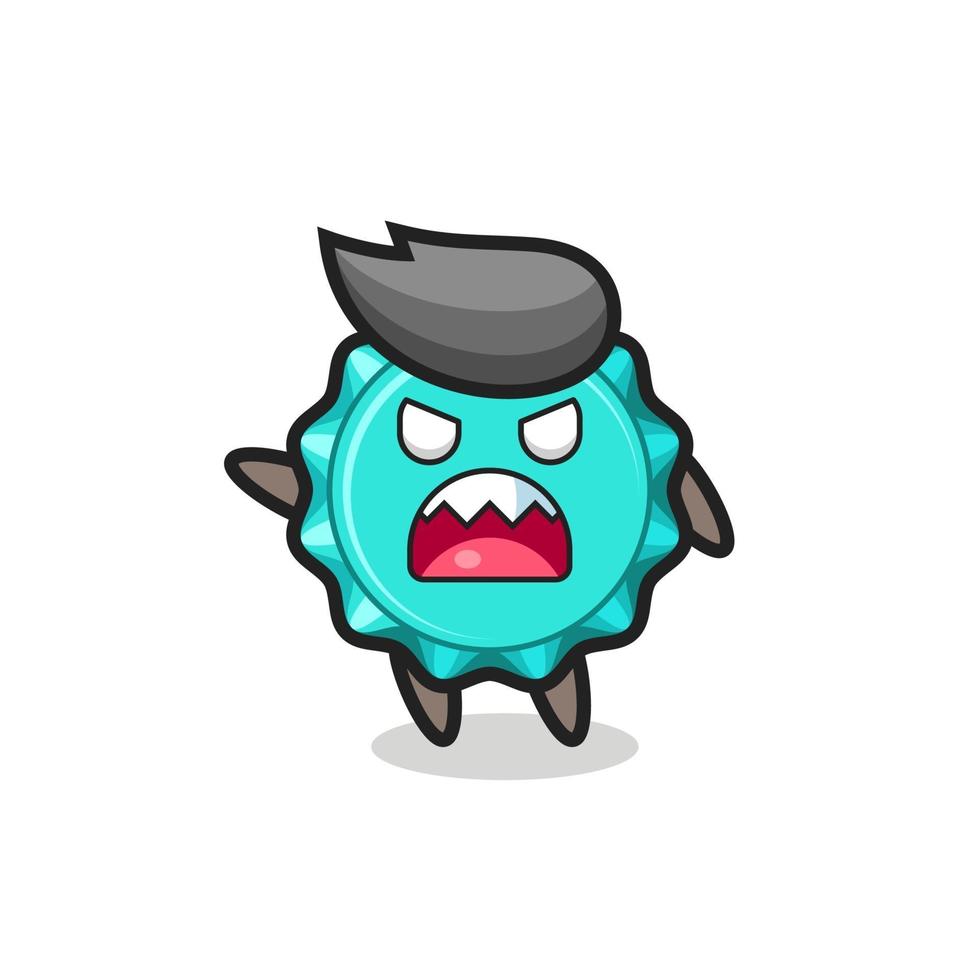 cute bottle cap cartoon in a very angry pose vector