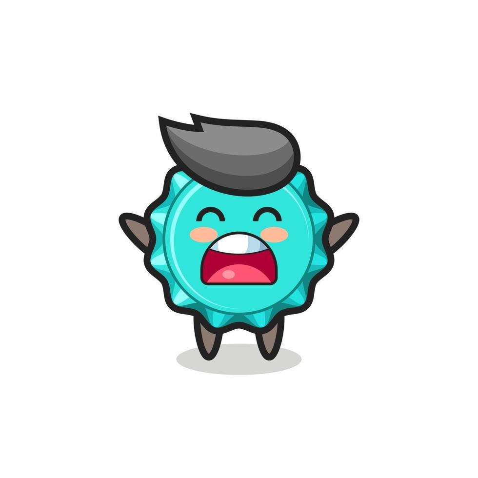 cute bottle cap mascot with a yawn expression vector
