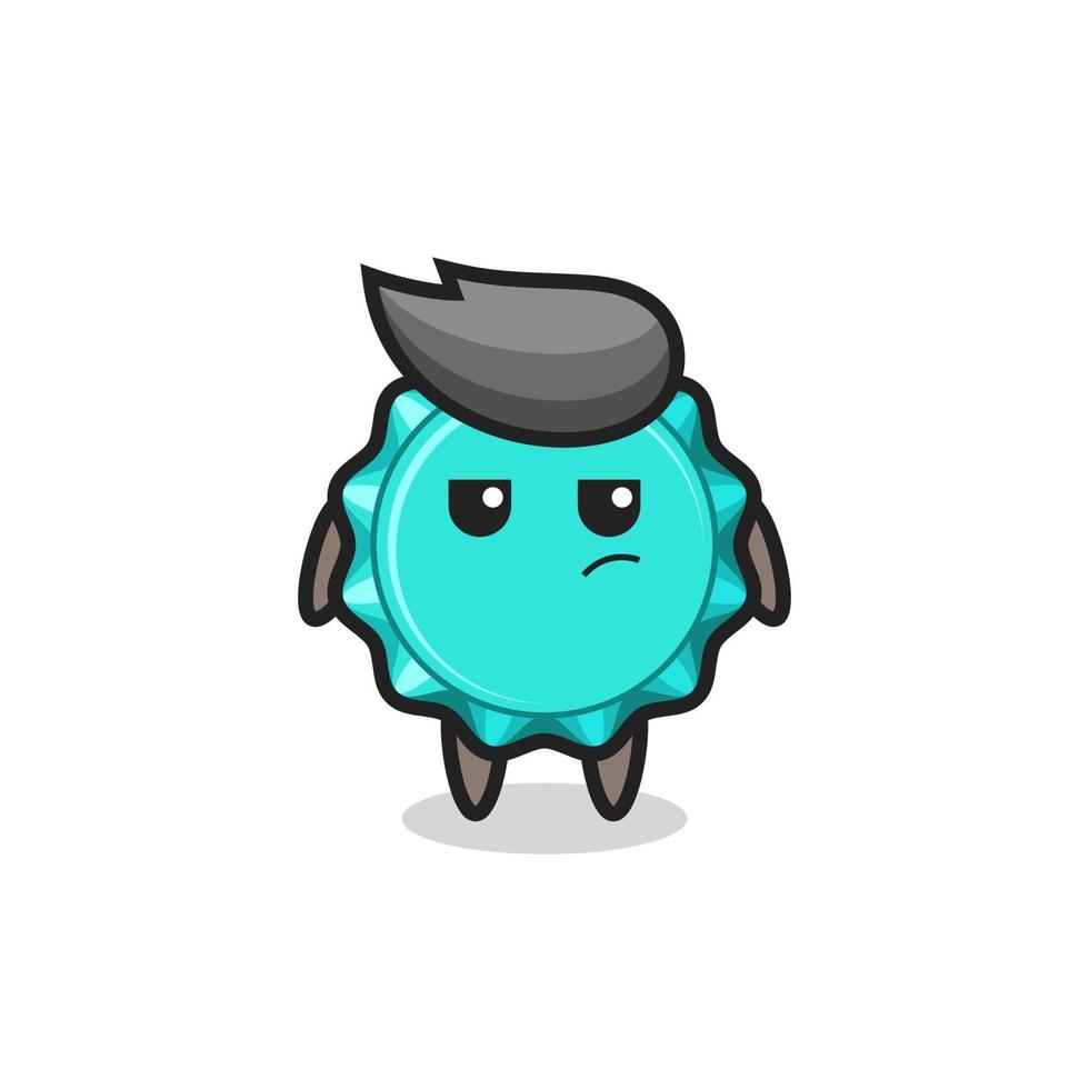 cute bottle cap character with suspicious expression vector