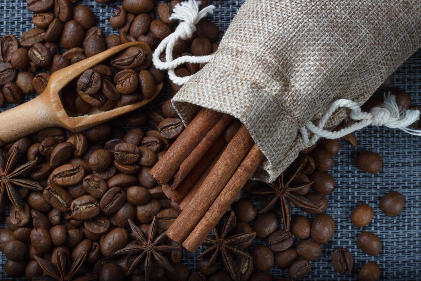 Bag with natural coffee and cinnamon photo