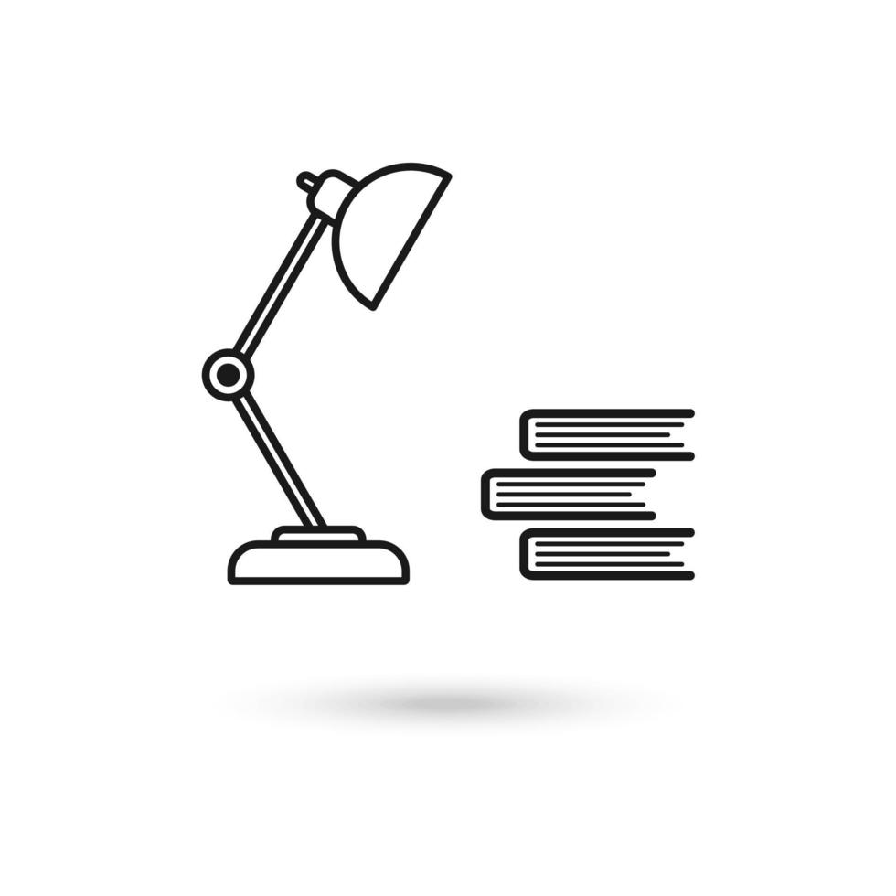 Desk lamp under book solid icon. vector