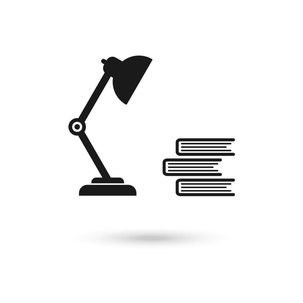 Desk lamp under book solid icon. vector