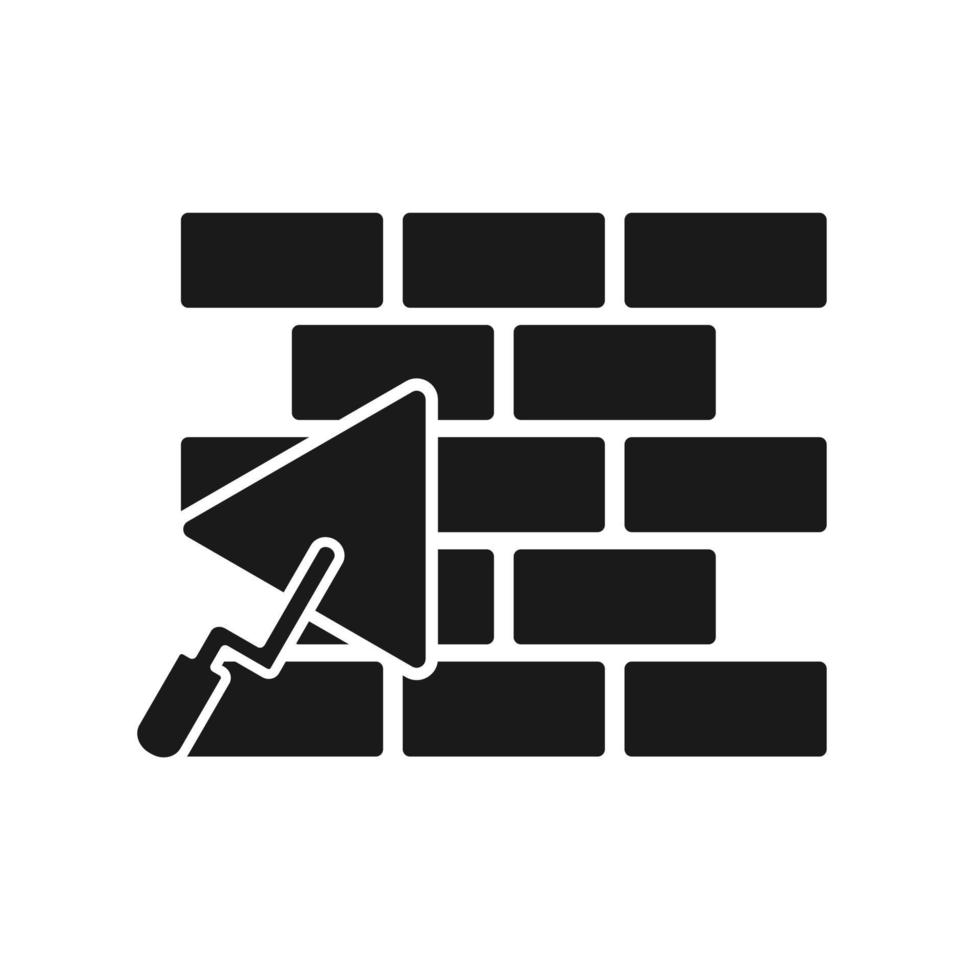 Black Icon of brick wall with trowel vector