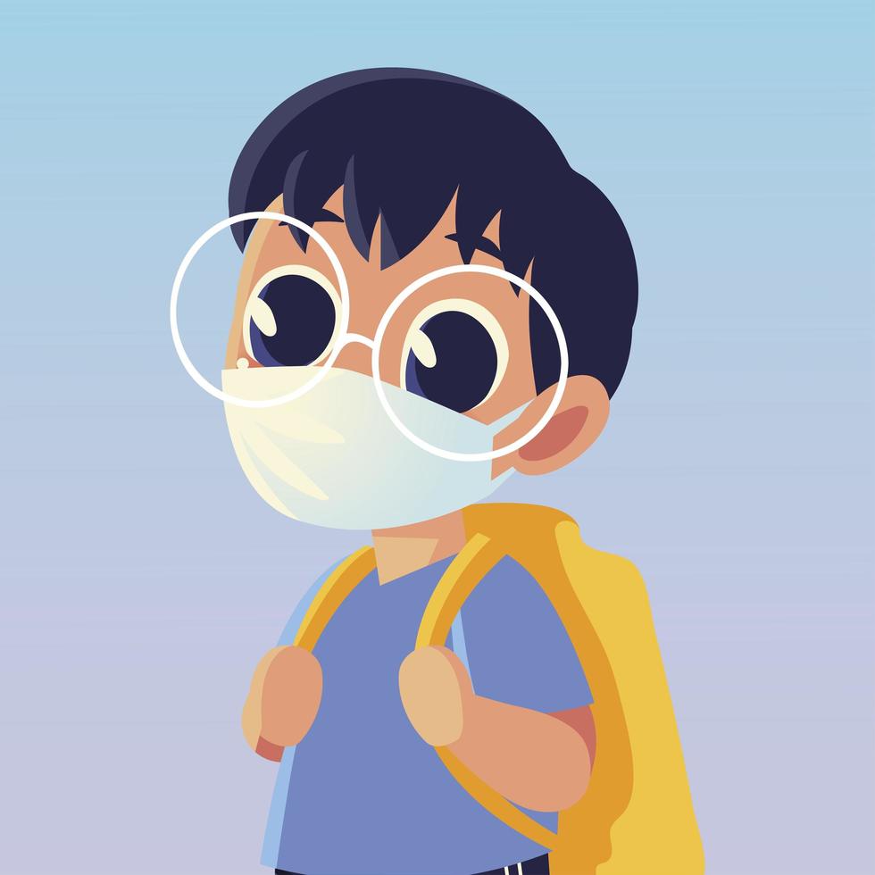 Back to school of boy kid with medical mask vector design