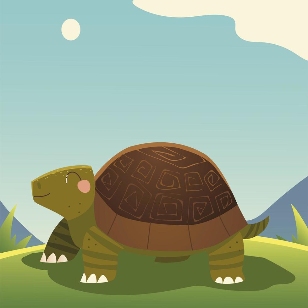 cute turtle cartoon animal in the grass vector