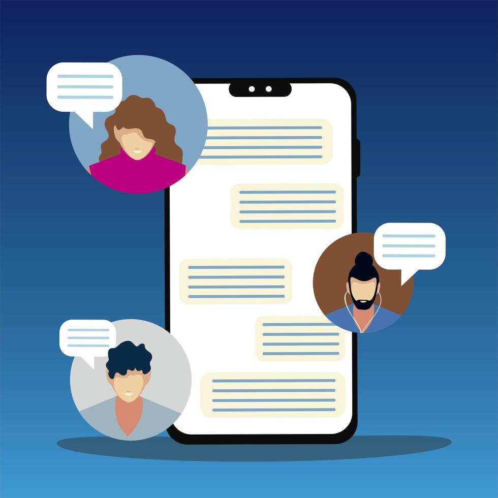 smartphone screen people chat bubbles application vector
