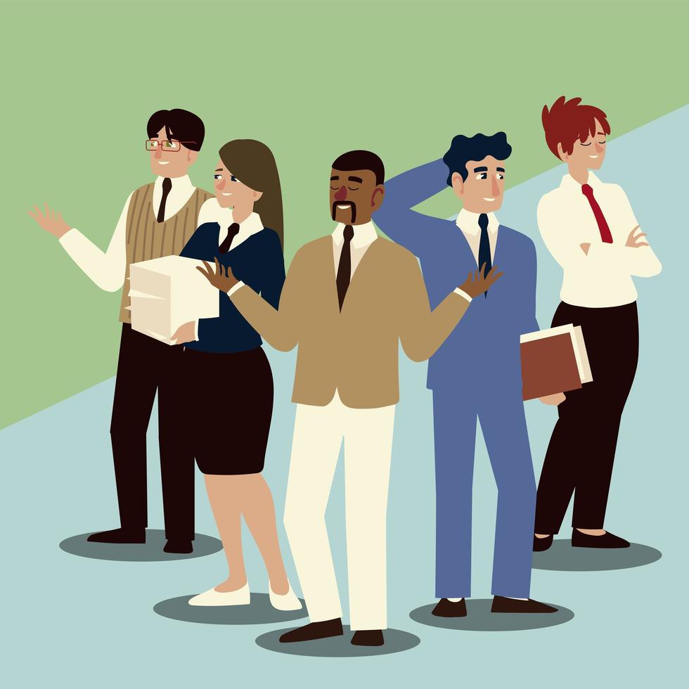 business people team group working characters female and male vector