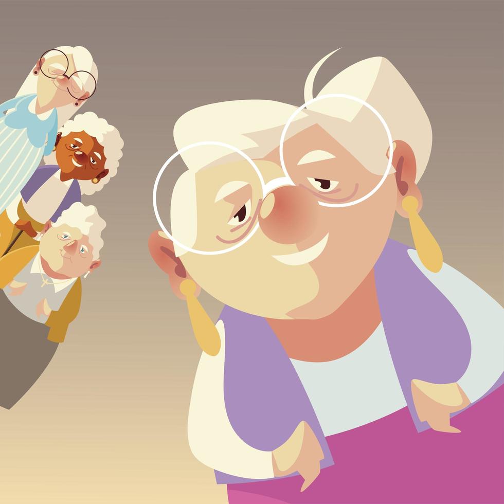 senior people, funny elderly women characters mature vector