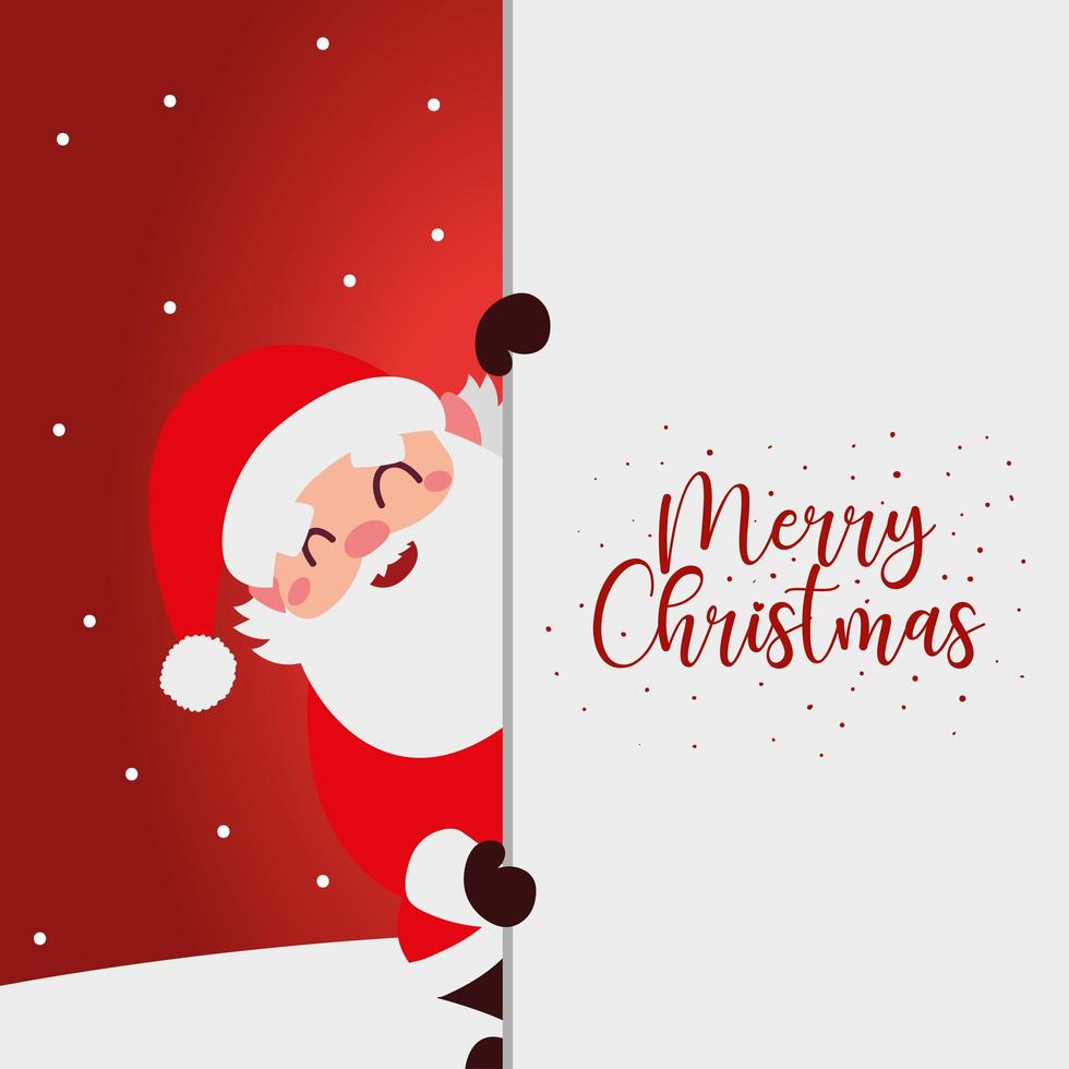 Feliz navidad tarjeta de felicitación santa y letras dibujadas a mano vector