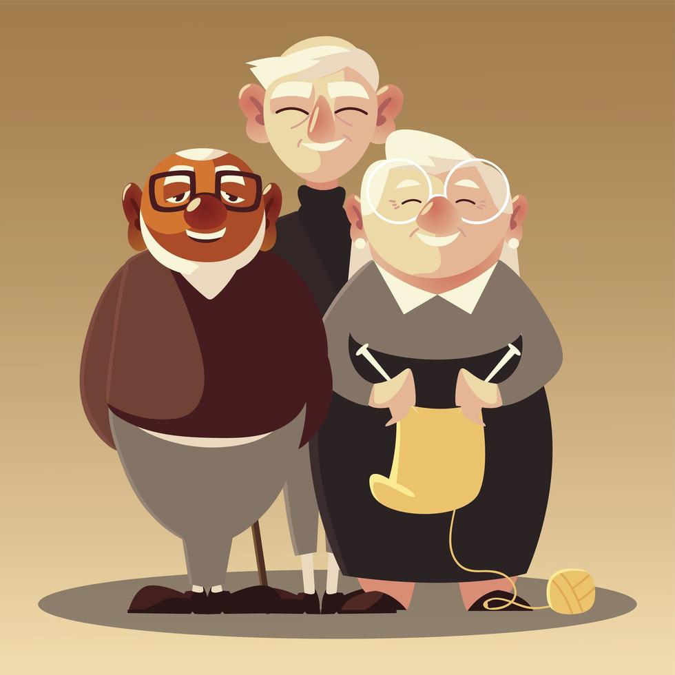 senior people, old men characters, elderly woman with wool vector