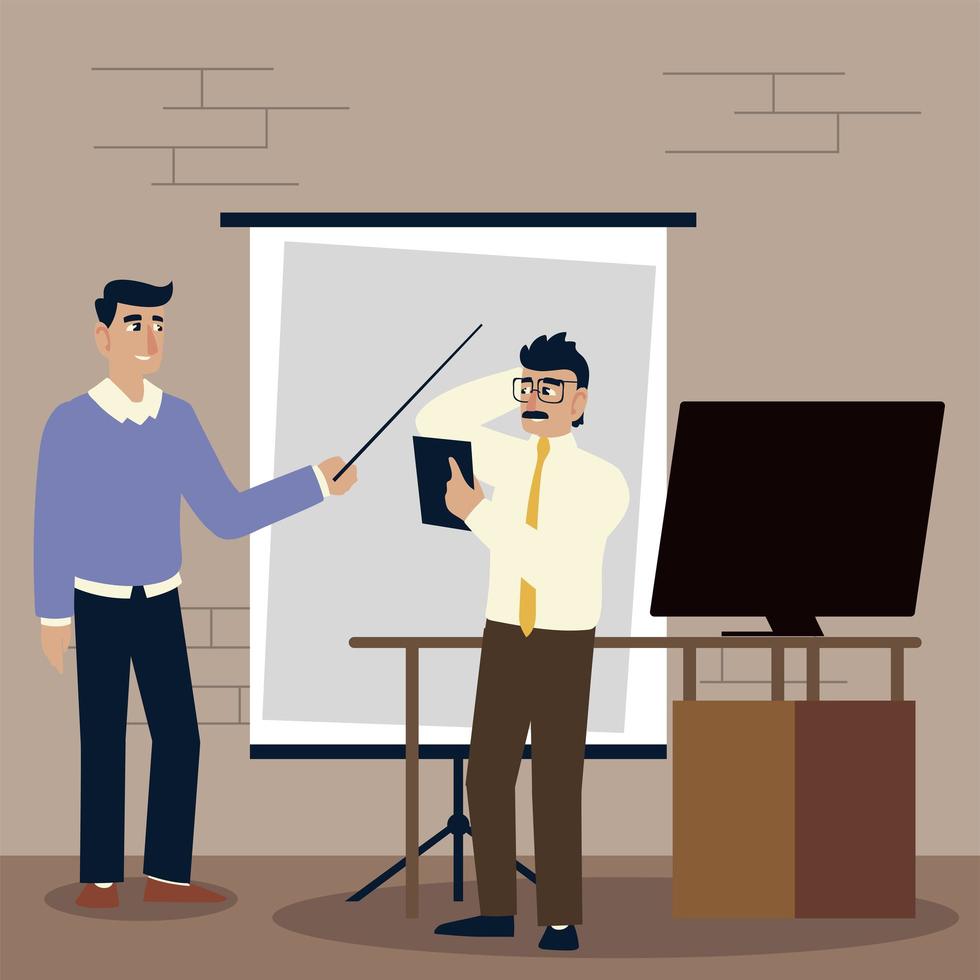 business people, businessmen working with board presentation planning vector