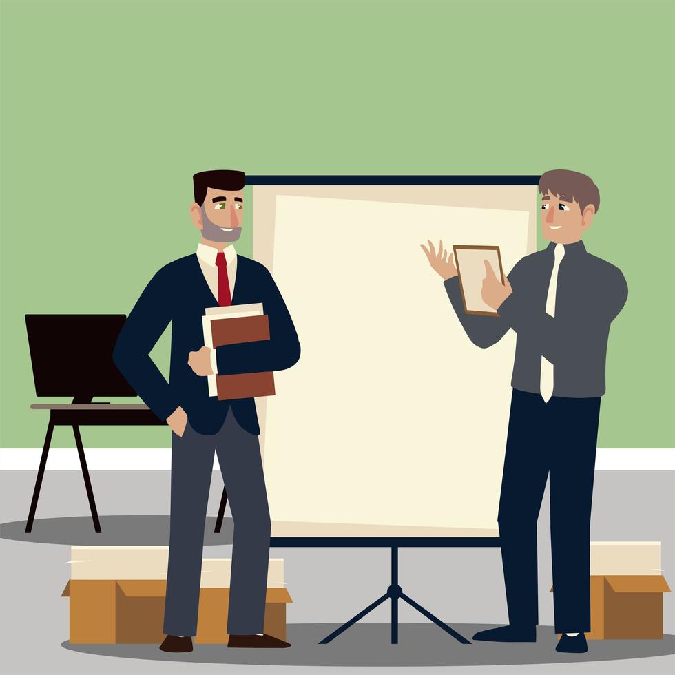 business people, businessmen in office with board presentation vector