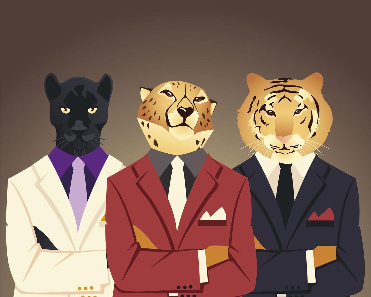 gente arte animal, tigre leopardo y felino pantera en traje vector