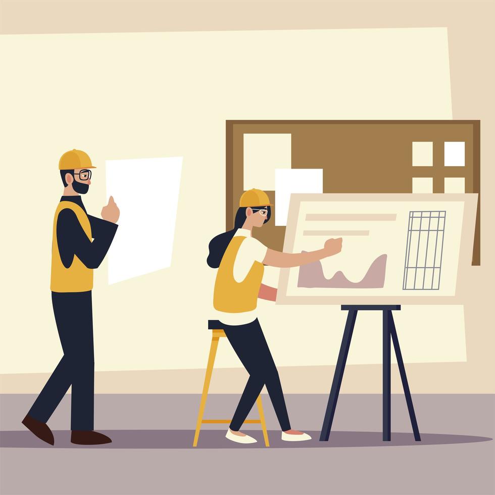 builders and architects, female and male architects in the office vector