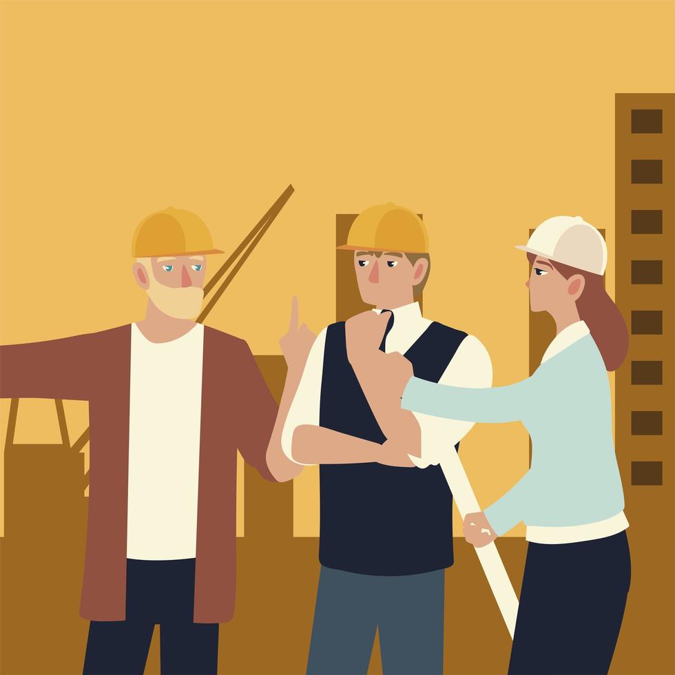 builders and architects, people team meeting planning construction vector