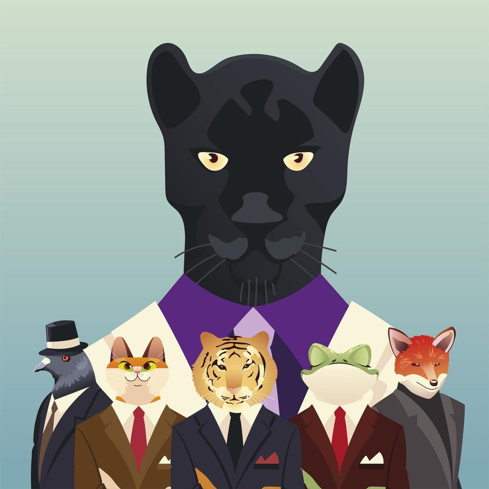 gente arte animal, retrato elegante moda animales en traje vector