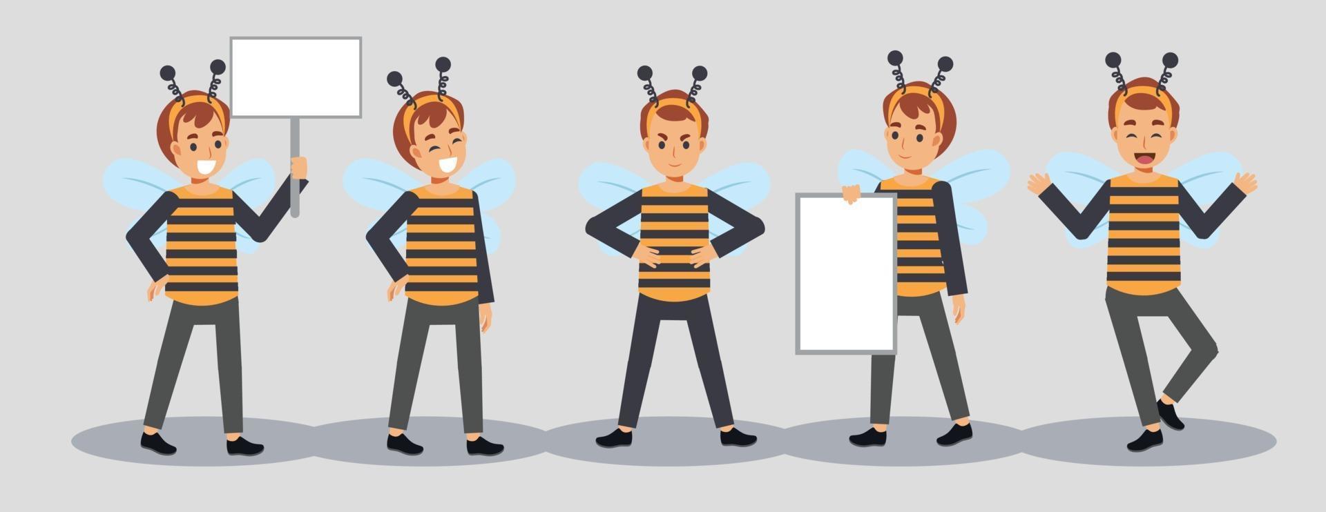 Set of Young boy in bee costume for Halloween festival. vector