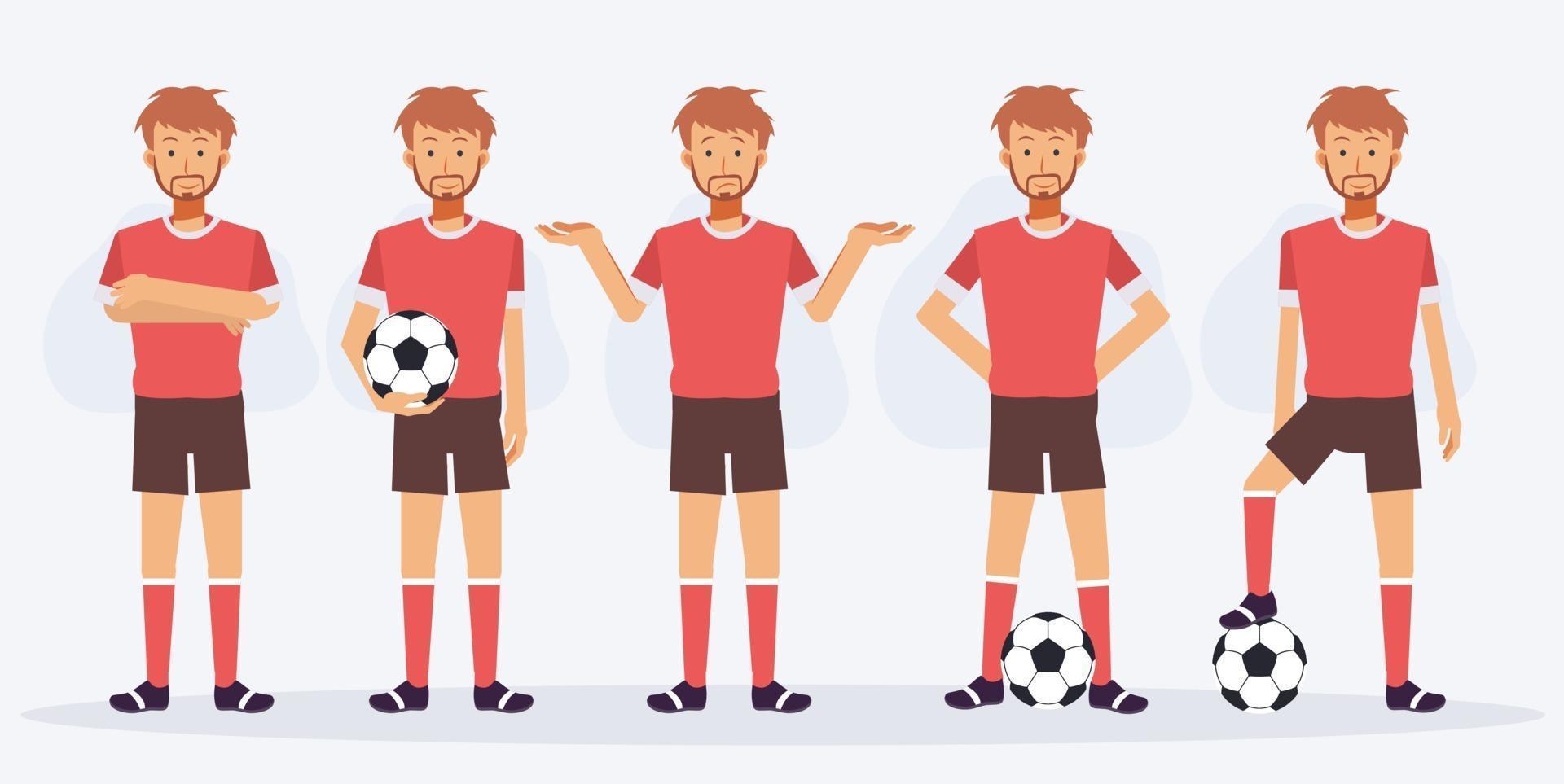 conjunto de fútbol, personajes de jugadores de fútbol que muestran diferentes acciones. vector