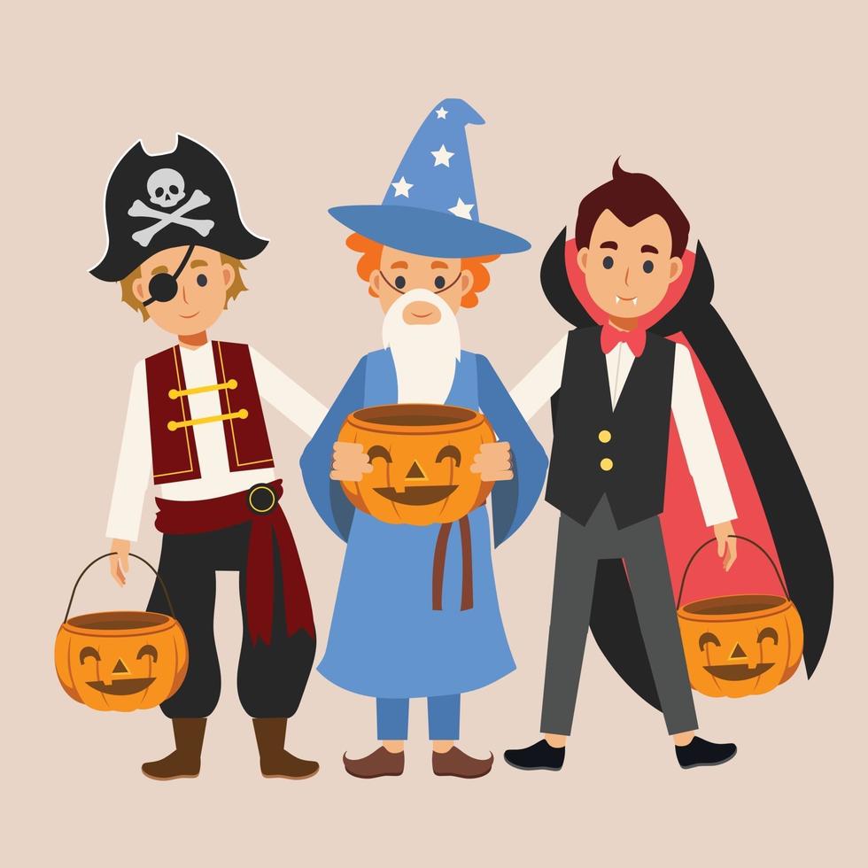 niños en varios disfraces de halloween vector