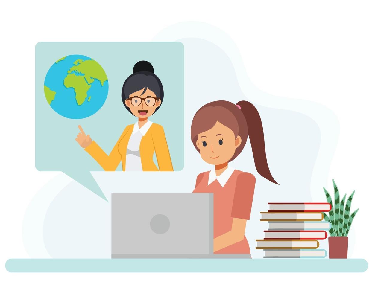 Female Student is watching the lecture. Online education concept. vector