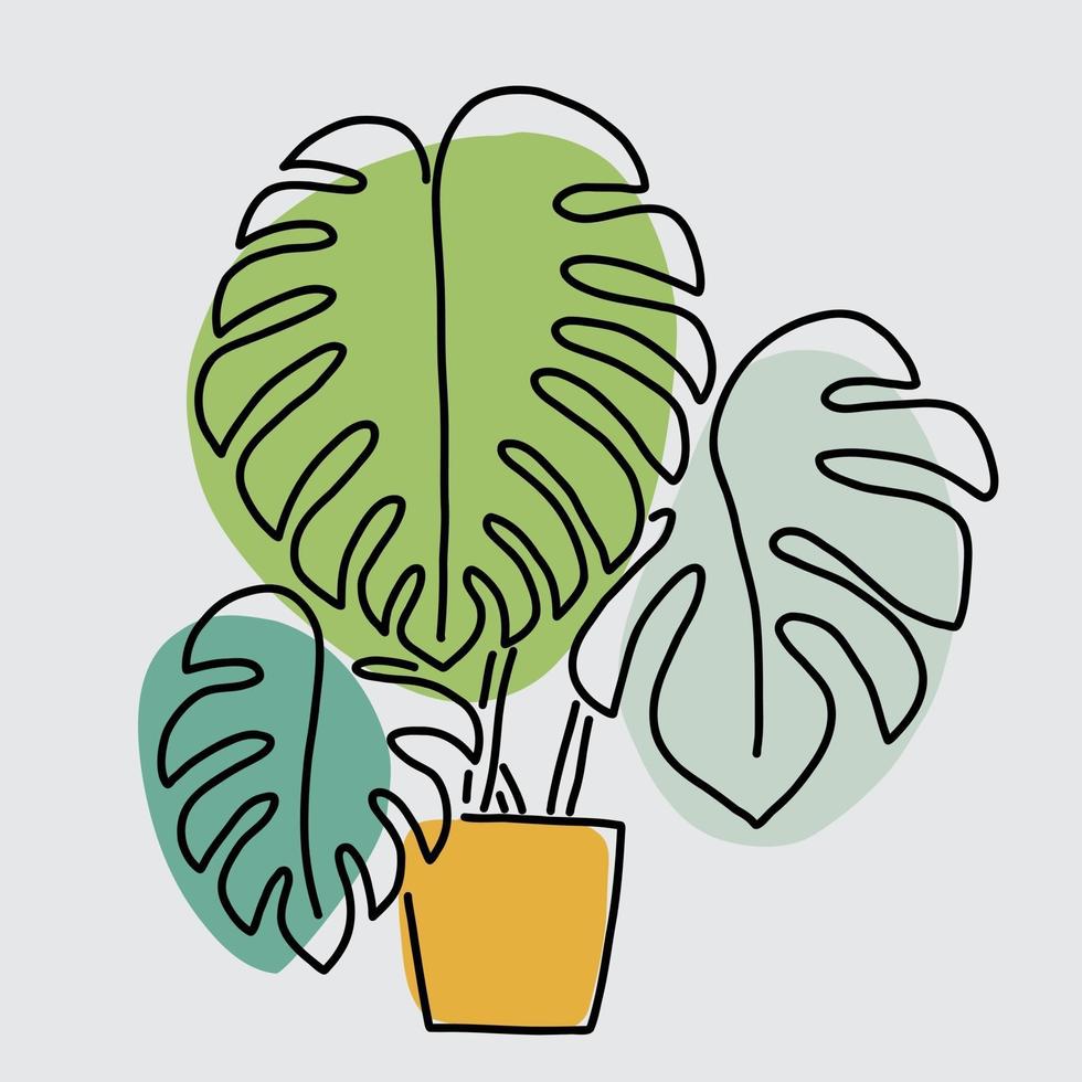 simplicidad planta monstera dibujo lineal continuo a mano alzada vector