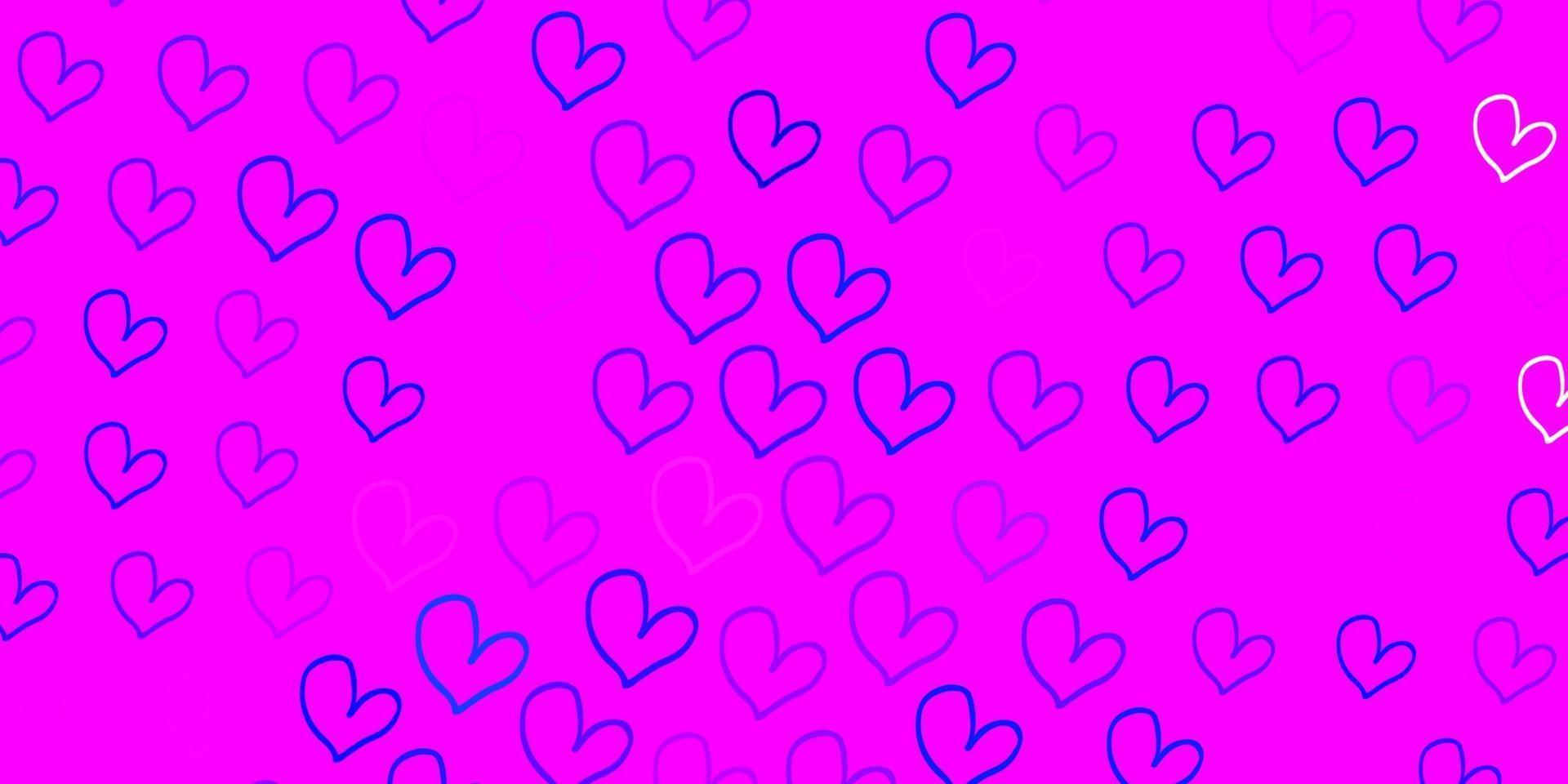 Fondo de vector rosa claro, azul con corazones.