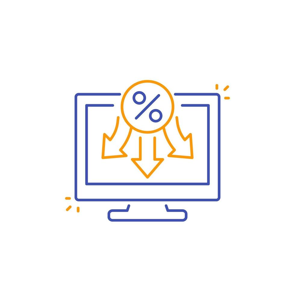 percent, rate reducing line icon vector