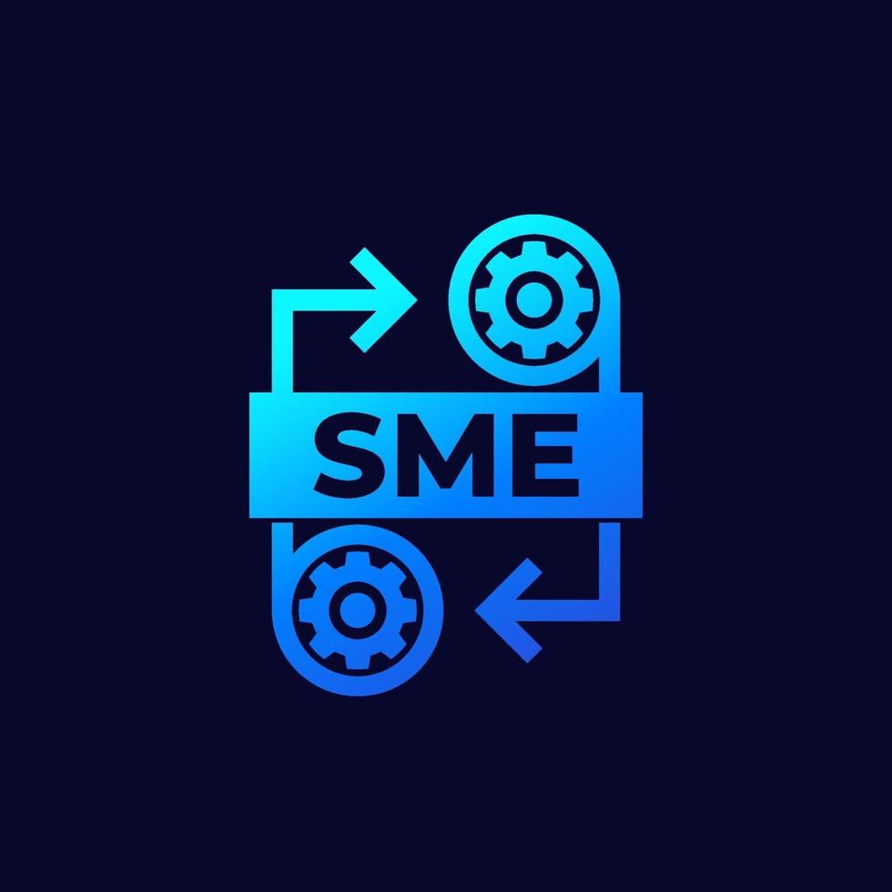 SME icon with gears and arrows, vector
