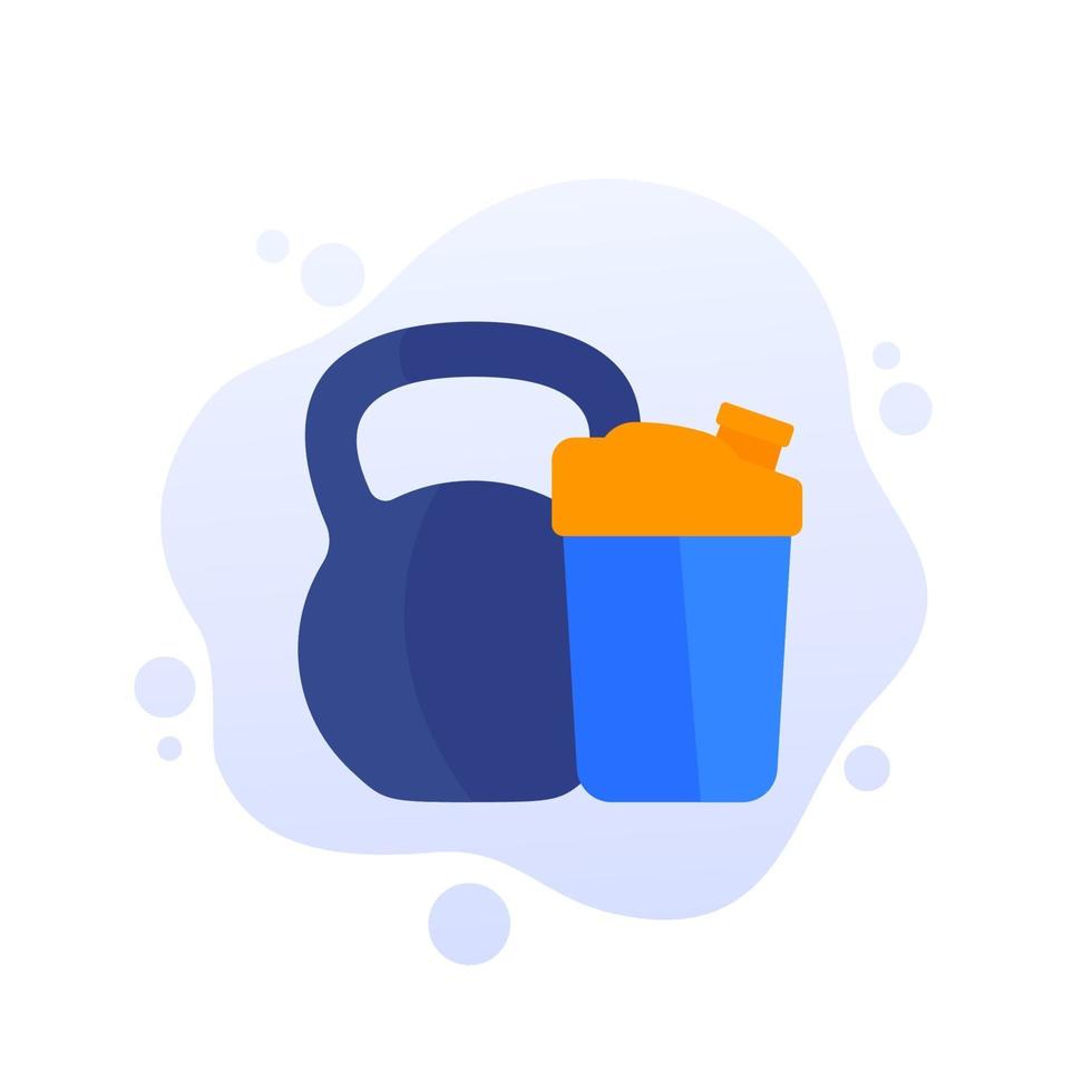 shaker and kettlebell icon, gym concept vector