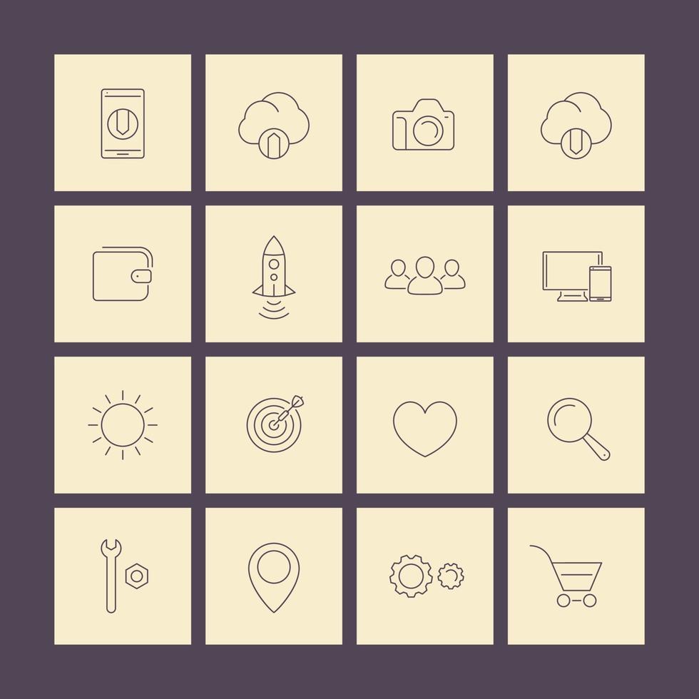 Thin line web square icons pack vector