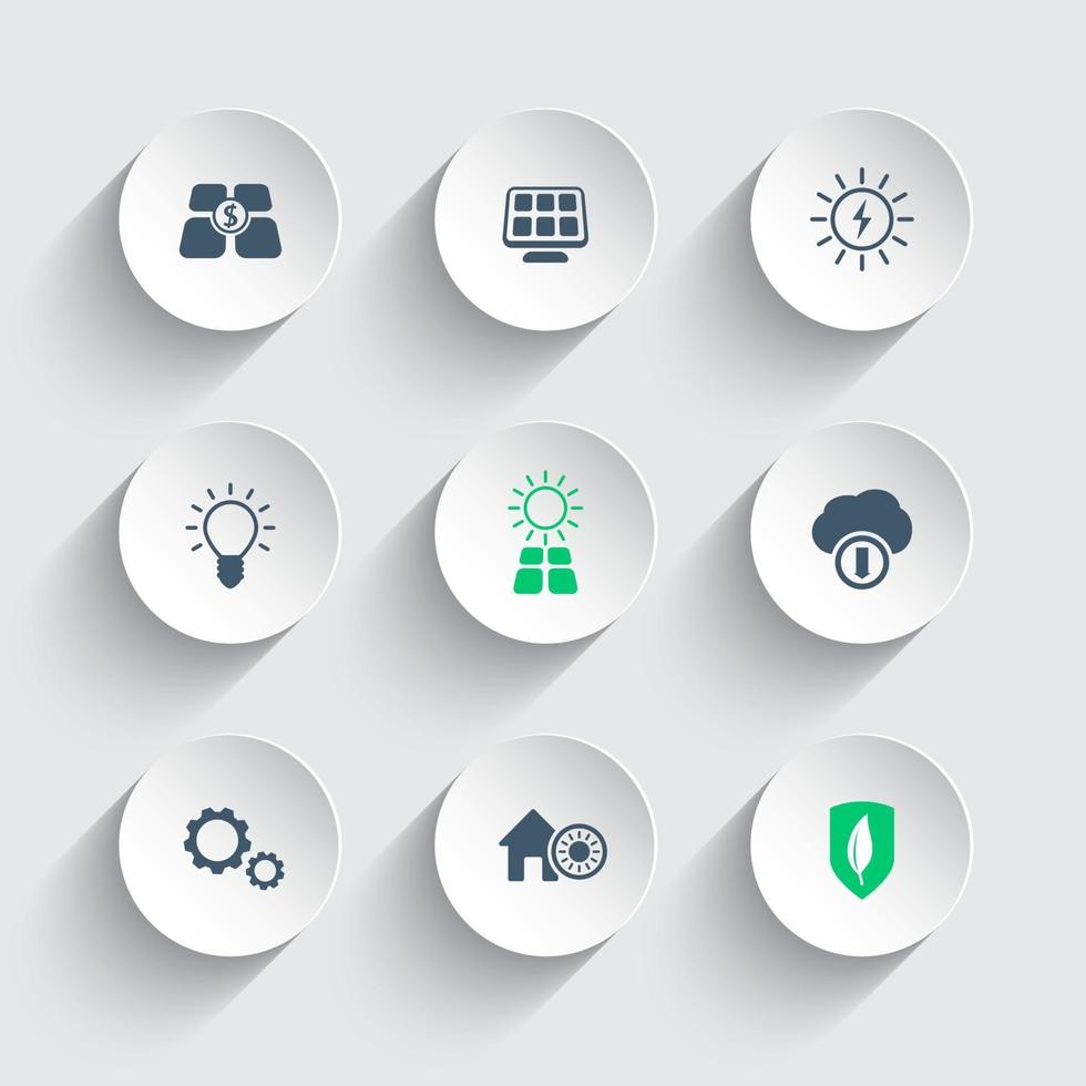 Solar energy round modern icons vector