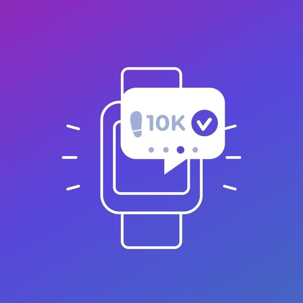 Fitness app, track the steps in smart watch icon vector