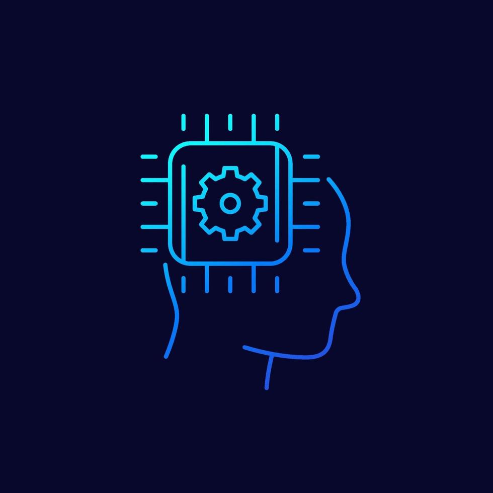 Machine learning and artificial intelligence, AI icon, linear vector