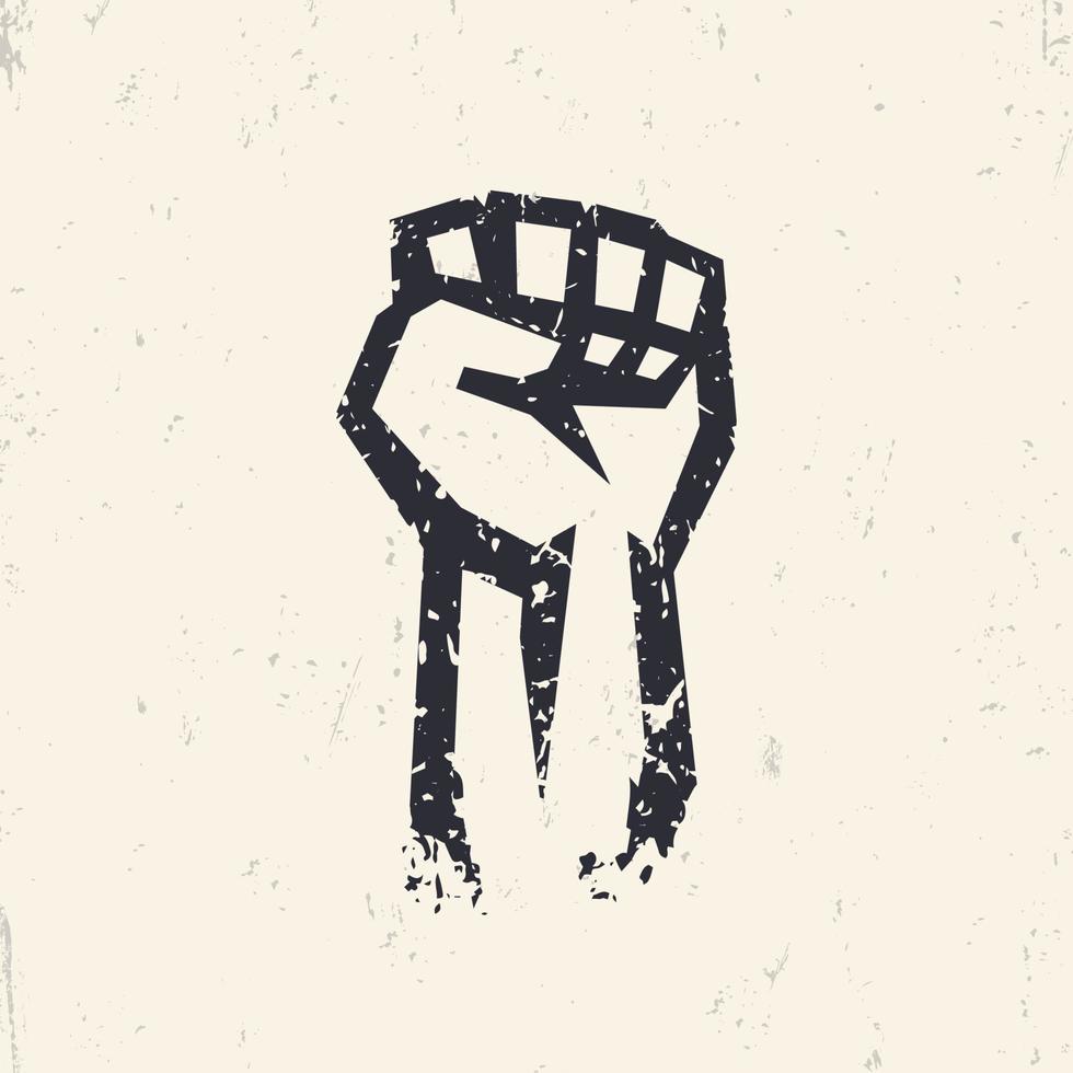 Fist held high in protest, grunge silhouette vector