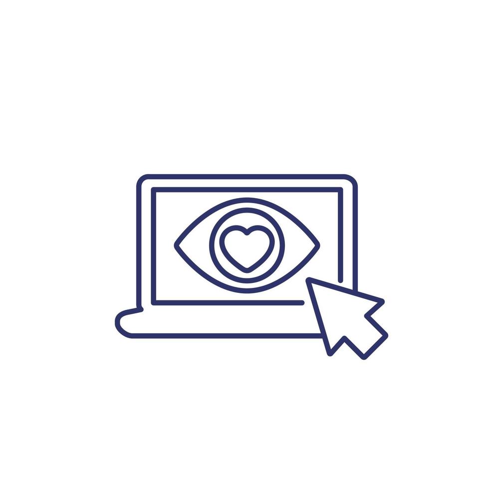 Eye with heart on screen line icon vector