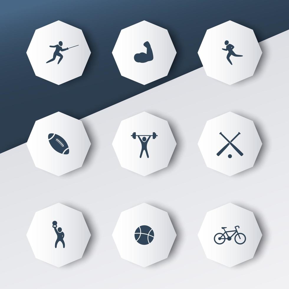 Sport, octagonal icons with shadows vector