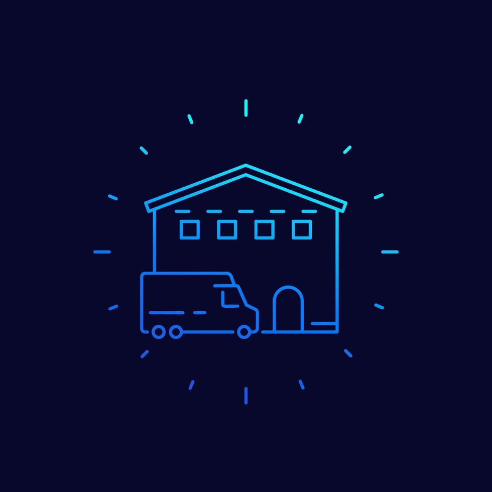 warehouse and truck line icon, vector