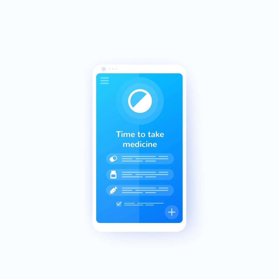 pill reminder mobile app ui design, vector