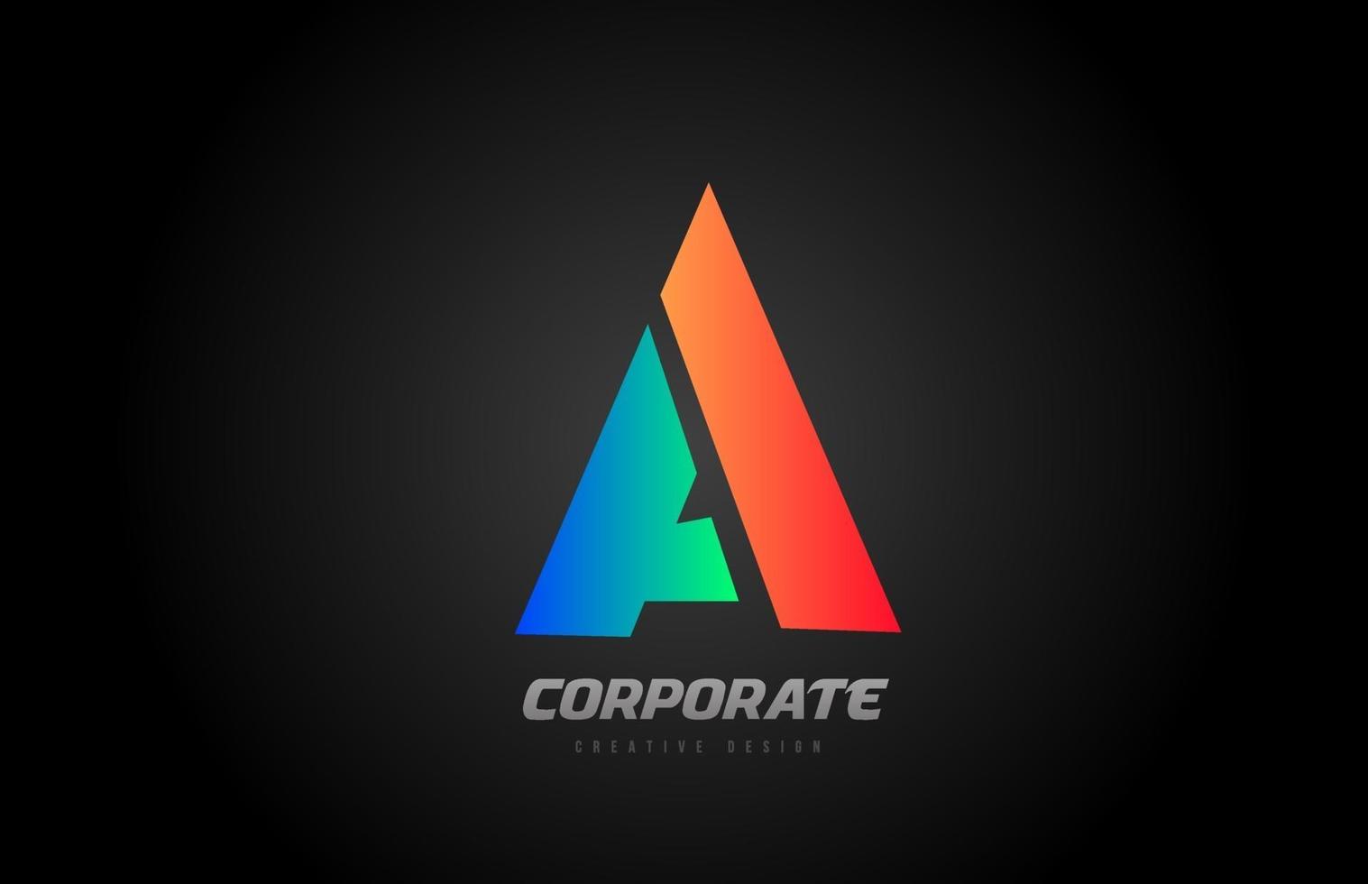 blue orange letter A alphabet logo design icon for company vector